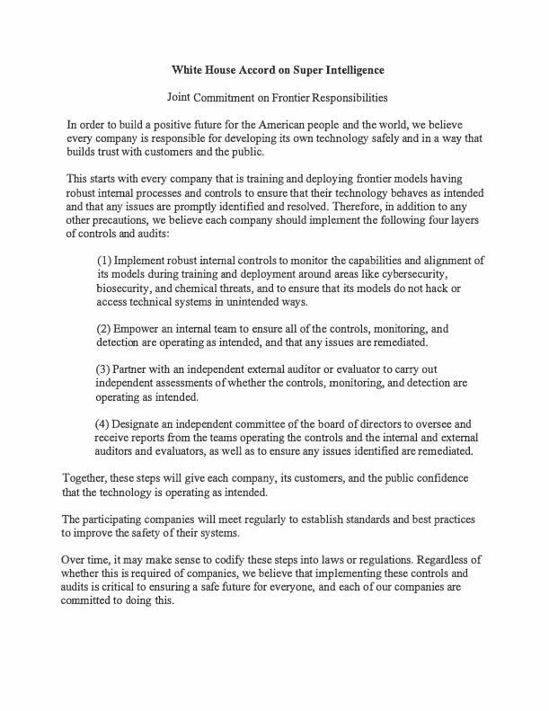 White House Accord on Super Intelligence White House Accord on Super Intelligence