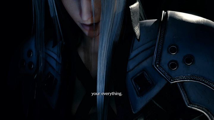 Transition from Cloud's subconsciousness to Sephiroth's intrusion.