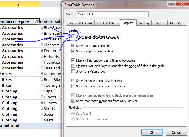 pivot table hide expand collapse button pivot table hide expand collapse button