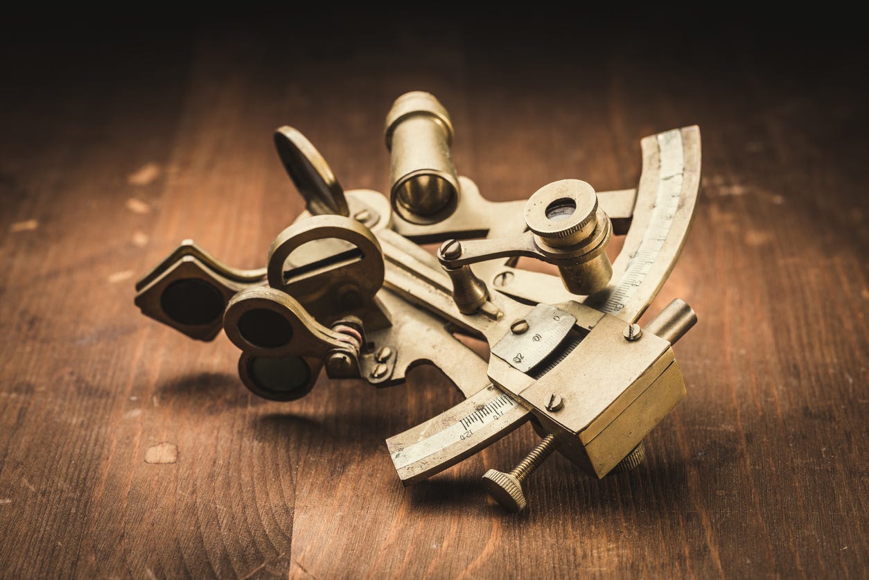 A sextant, one of the best known instruments for measuring the angle between a celestial object an the horizon (where water meets sky). A sextant, one of the best known instruments for measuring the angle between a celestial object an the horizon (where water meets sky).