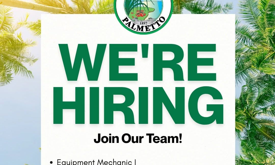 City of Palmetto Hiring for Multiple Public Works and City Service Positions