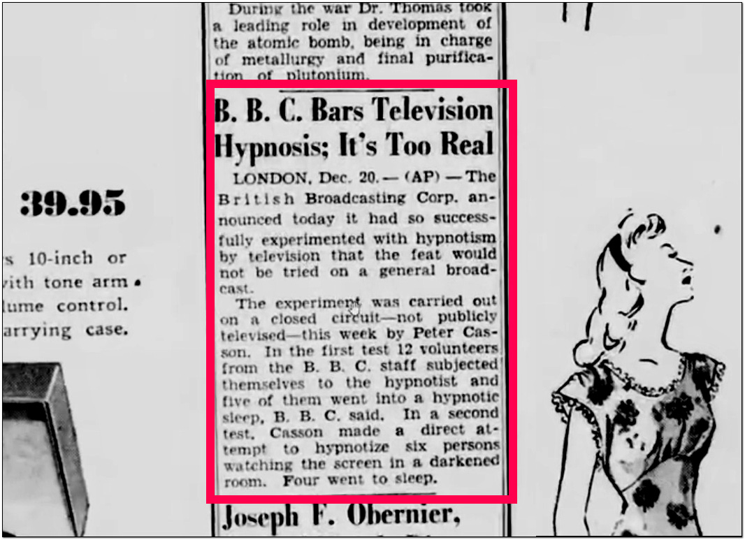 bbc tv television can hypnotise you 1940s