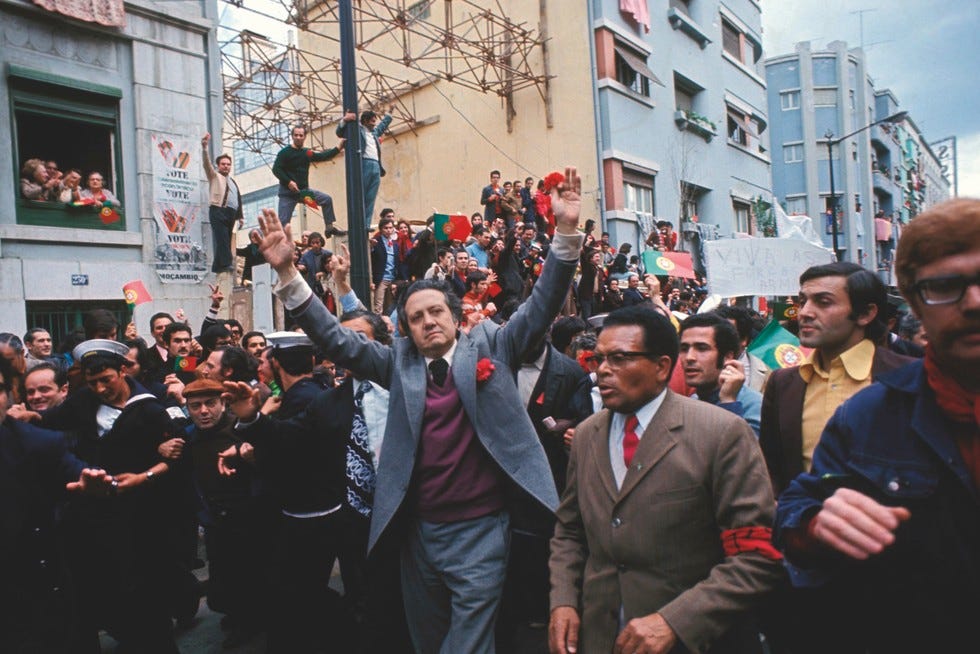 Mário Soares of the Socialist Party basks in public adulation after becoming prime minister in the election of 1976. (Photo by Getty Images)