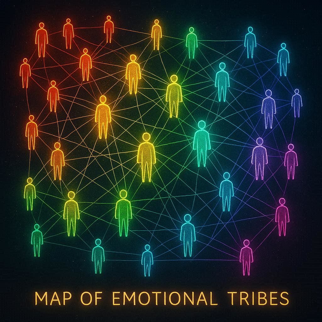 Illustration of people connected by emotions instead of demographics.