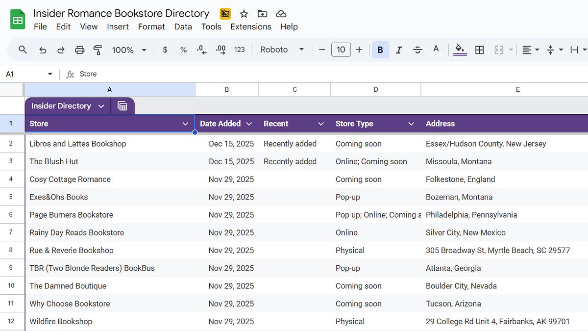 New Insider Version of Romance Bookstore Directory