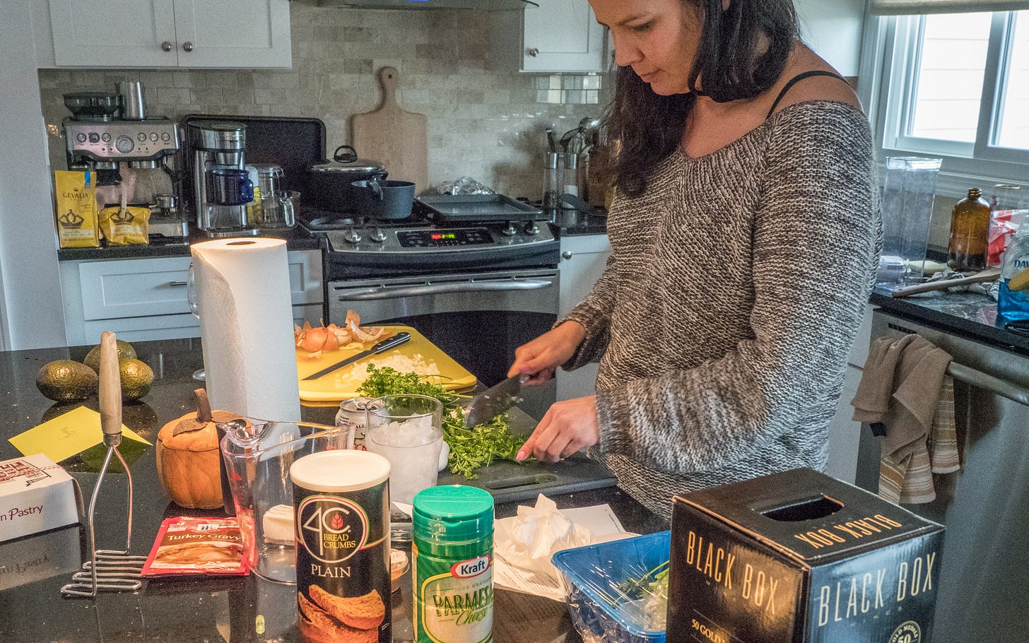 Prepping the stuffed mushrooms