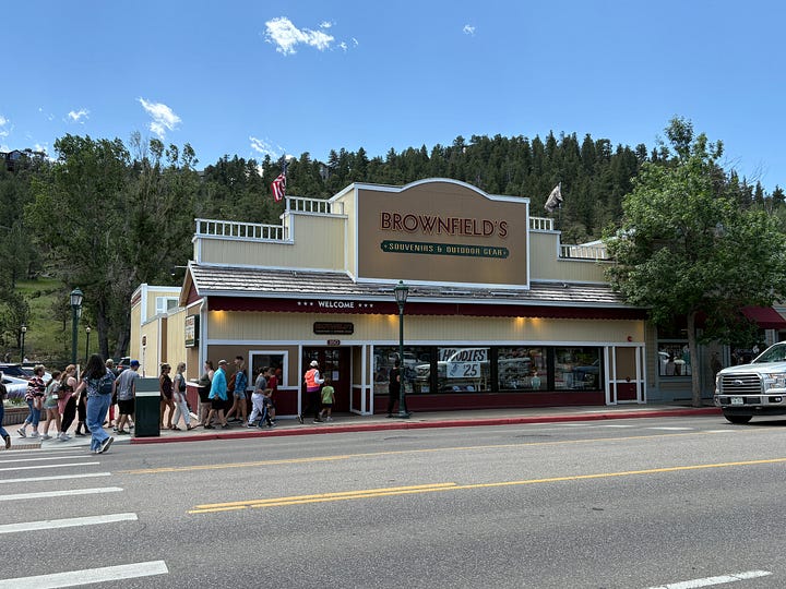 Photos of us at Brownfield's store in Estes Park, Colorado.