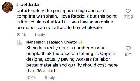 screenshots depicting what consumers think about rebdolls and how it is too expensive or just right for the value