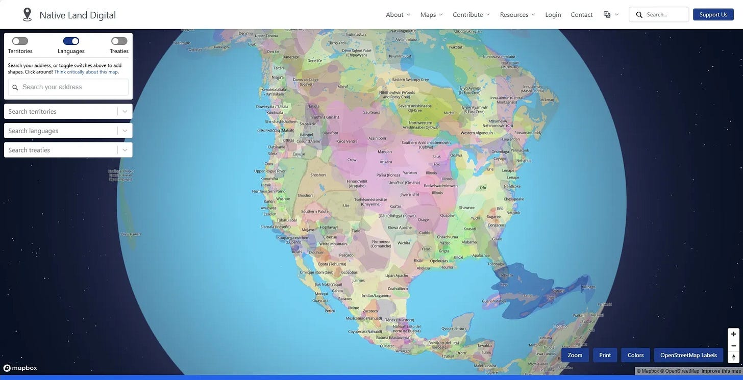 Screenshot of the Native Land map on their website.
