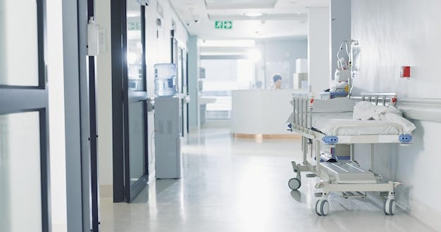 Hospital healthcare and medical with an empty corridor for wellness care or treatment and disease control Medicine service and hallway of a lobby in a clinic for rehabilitation or recovery