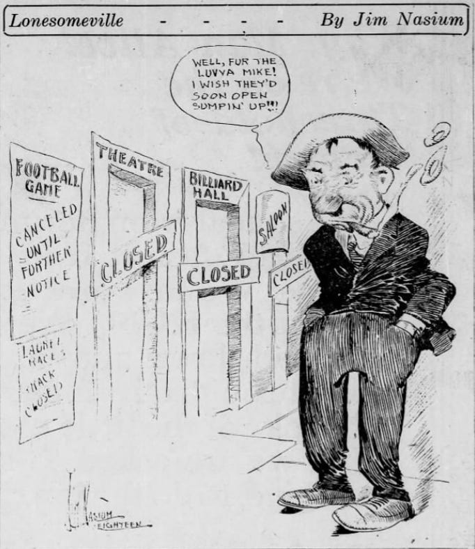 A political cartoon where a man is bored because everything is closed