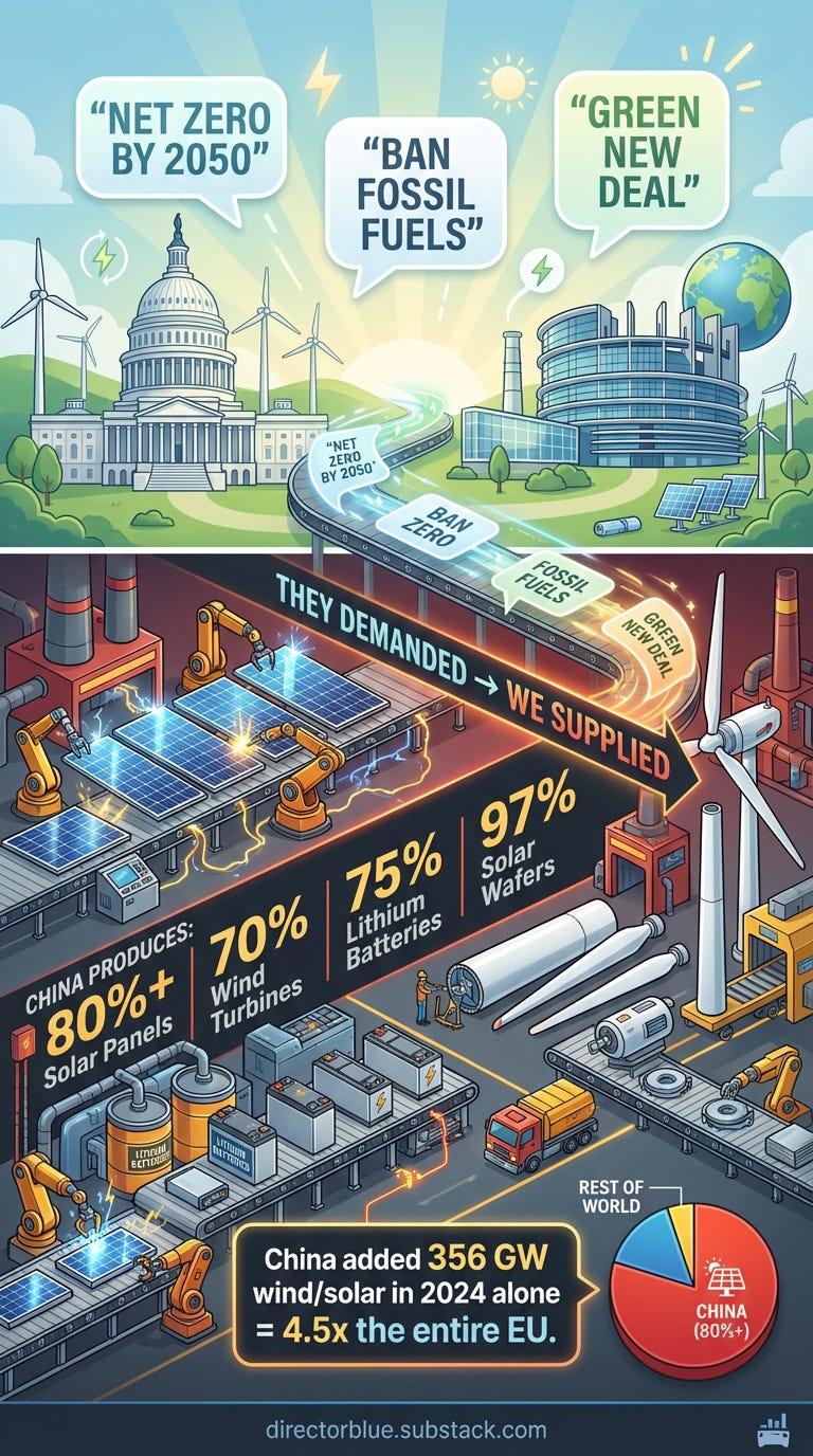 Detailed Image PromptCreate a vertical TikTok-format (916) infographic illustration showing a dramatic visual paradox The TOP HALF depicts Western countries (symbolized by US Capitol EU Parliament wind turbines) surrounded by speech bubbles _image_1