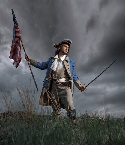 Revolution war soldier with American flag