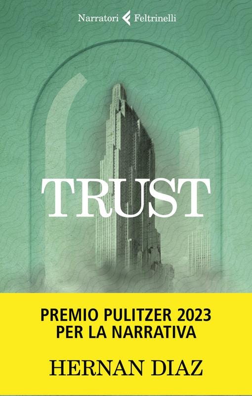 copertina di "Trust" che mostra un grattacielo.