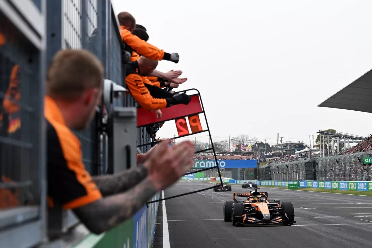 Oscar Piastri crosses the finish line at Suzuka. Sam Bagnall / Sutton Images via Getty Images Oscar Piastri crosses the finish line at Suzuka. Sam Bagnall / Sutton Images via Getty Images