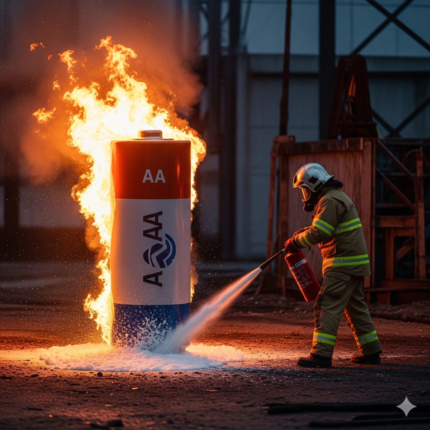 A firefighter spraying a cylinder on fire

AI-generated content may be incorrect.