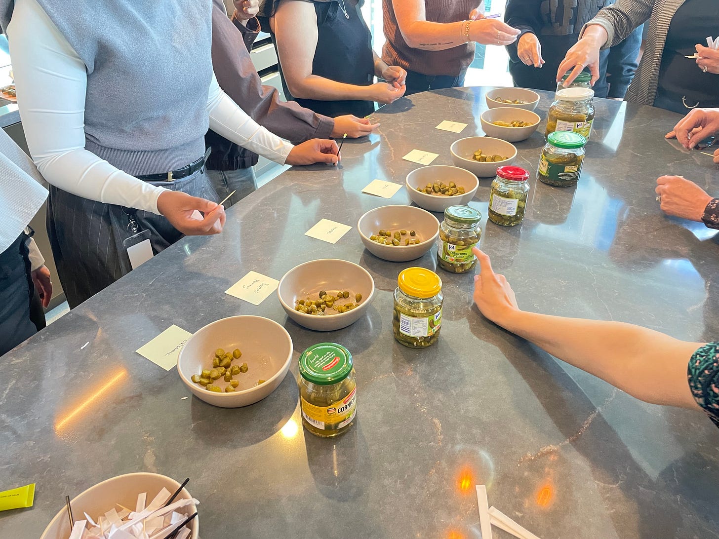 Pickle test tasting in e.l.f. office.