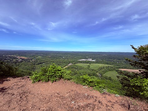 sky, grass, rocks, ridge, clouds, tree, trail, dirt
