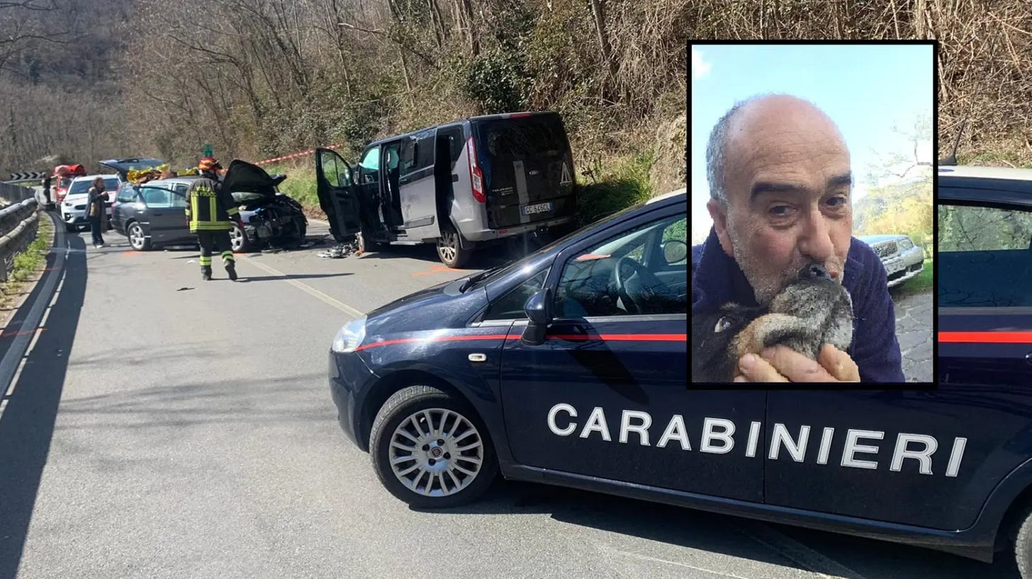 Il luogo dell'incidente. Nel riquadro la vittima Massimo Gioan Il luogo dell'incidente. Nel riquadro la vittima Massimo Gioan