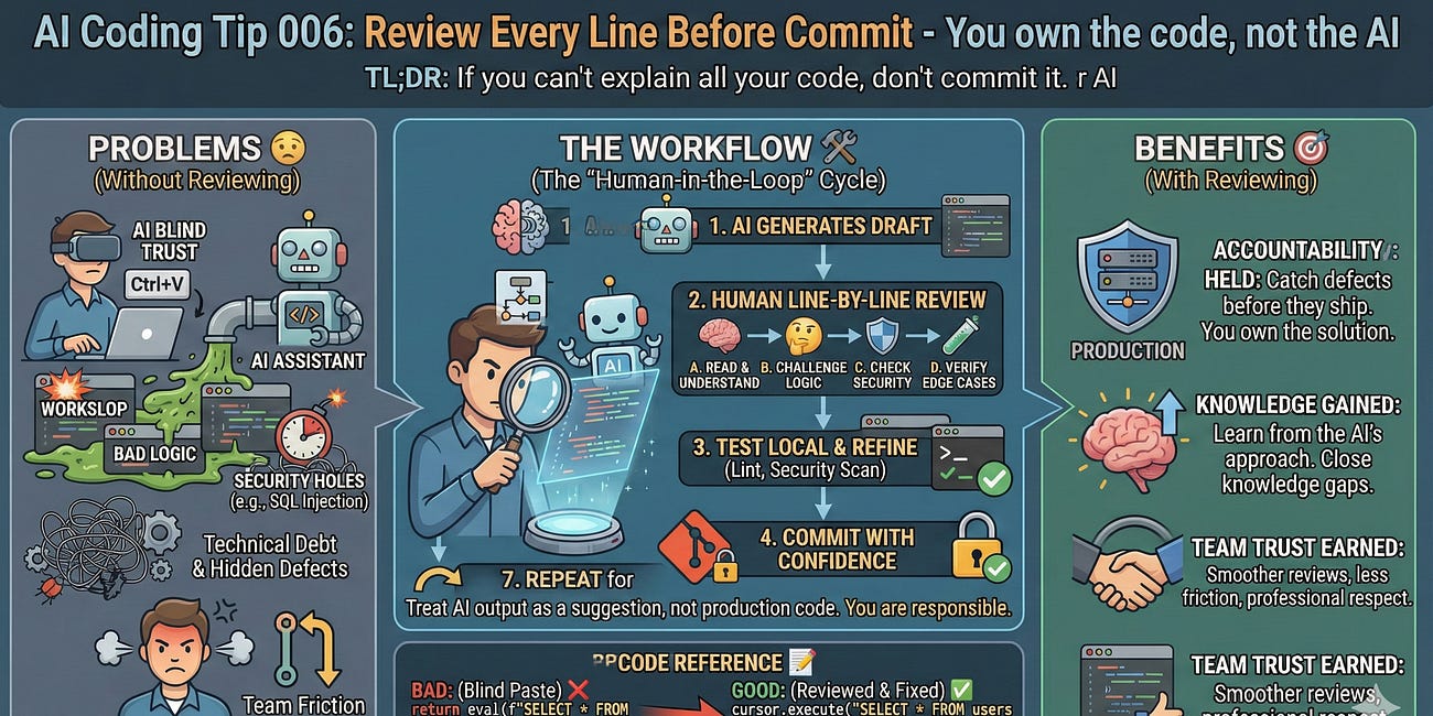 AI Coding Tip 006 - Review Every Line Before Commit