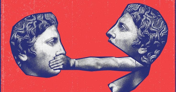 This may contain: two people are facing each other with their heads in the same position on a red background This may contain: two people are facing each other with their heads in the same position on a red background
