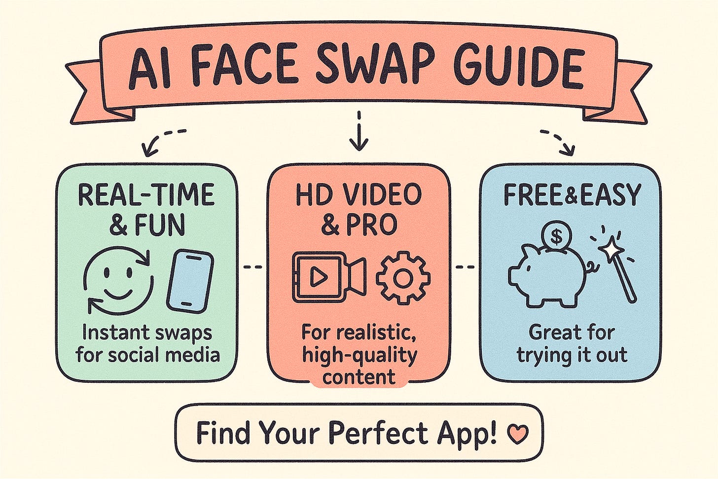 A collage showcasing before-and-after examples of a high-quality AI face swap, demonstrating the realism of the technology on different photos.