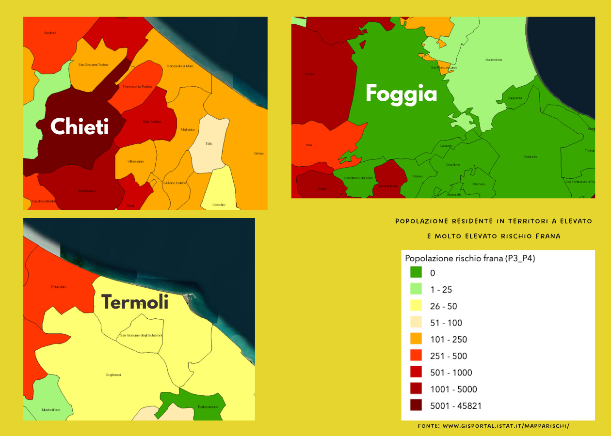Mappe rischio frana di Chieti, Termoli e Foggia tratte dal portale GIS di Istat Mappe rischio frana di Chieti, Termoli e Foggia tratte dal portale GIS di Istat