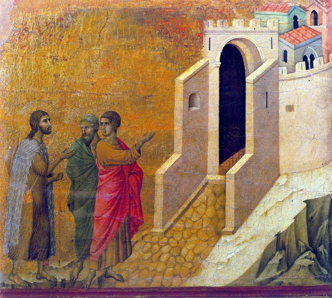 Road to Emmaus (scene 26) by DUCCIO di Buoninsegna