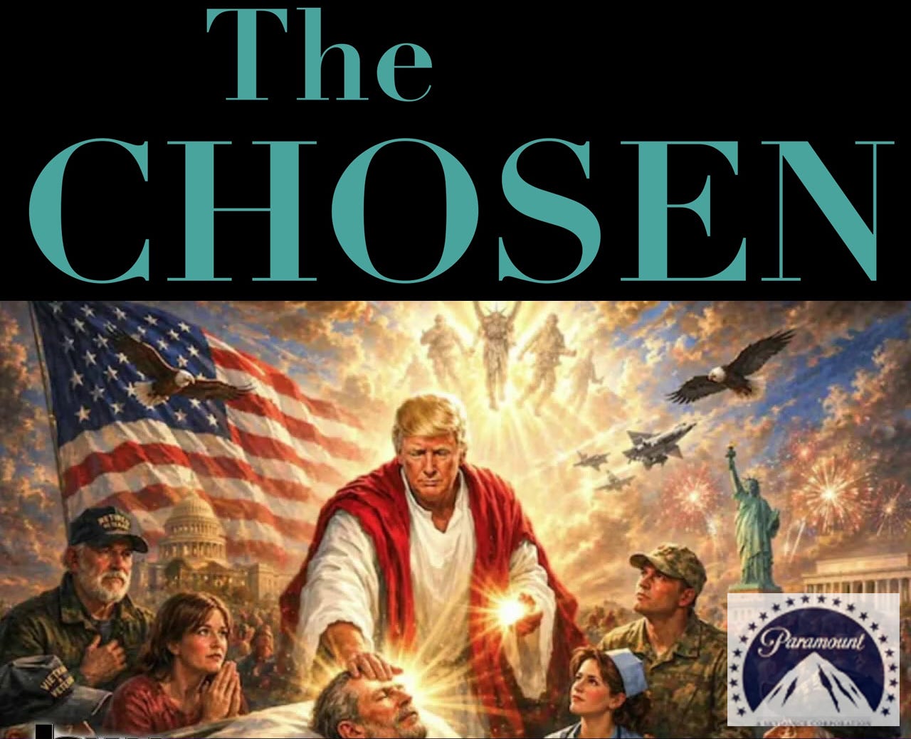 Image of Trump as Jesus, which he generated with AI and posted to his Truth Social account, because he's insane. Image of Trump as Jesus, which he generated with AI and posted to his Truth Social account, because he's insane.