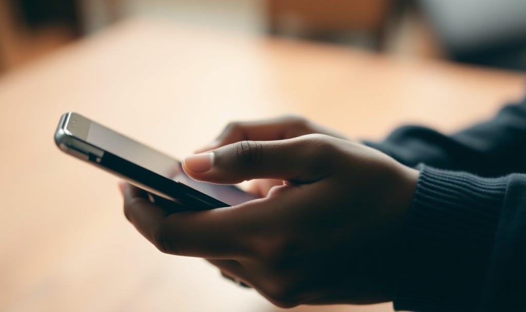 an image the hand of a person typing a phone text