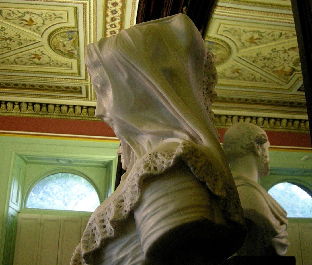 Elizabeth Ackroyd w welonie. Rzeźba z XIX wieku.