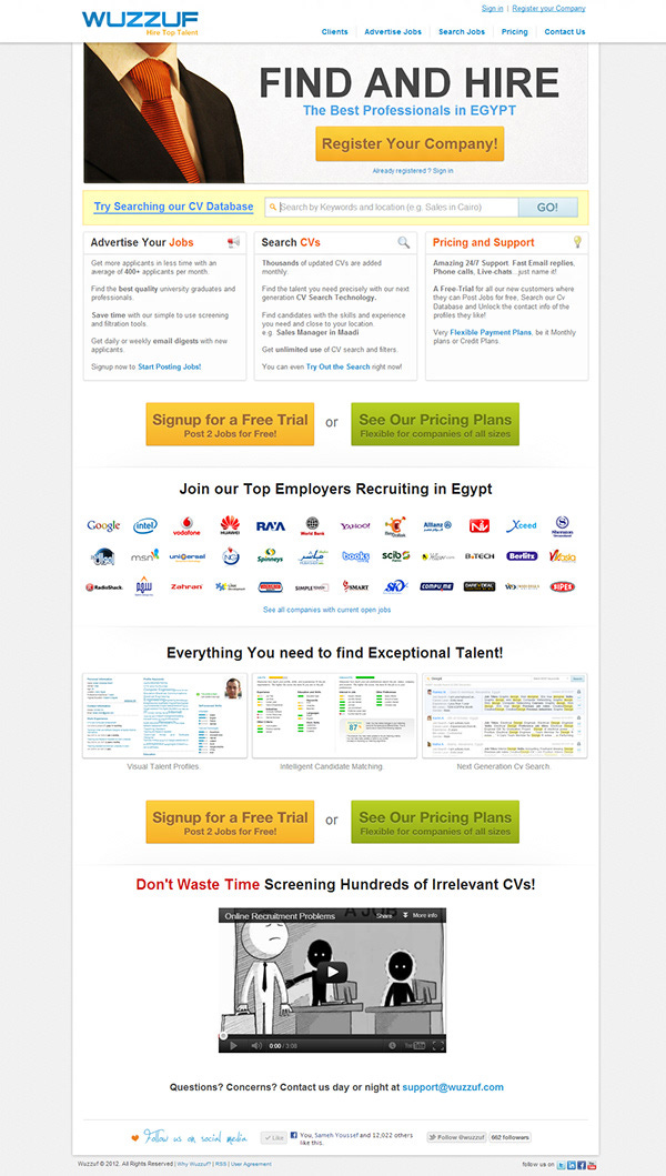 Wuzzuf.com online recruitment  Employer User Interface homepage landing page