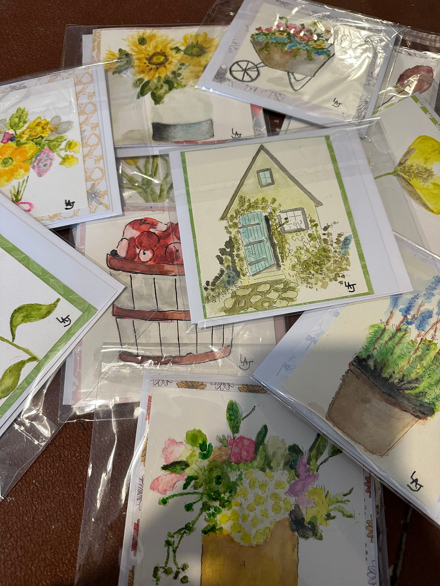 Collection of watercolour paintings turned into cards, mostly of flowers, by my grandad Collection of watercolour paintings turned into cards, mostly of flowers, by my grandad