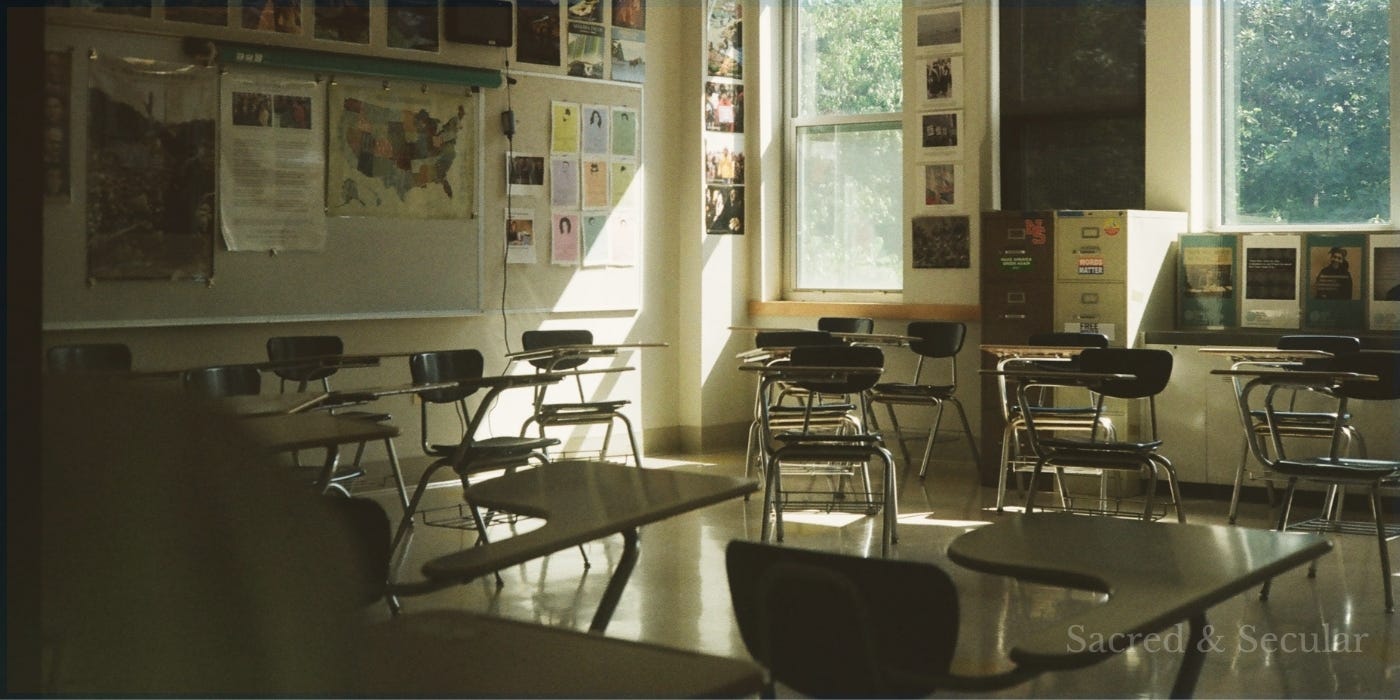 A classroom scene with empty desks and chairs arranged in rows, illuminated by warm sunlight streaming through large windows. The room is quiet and reflective, evoking memories of school and learning. A classroom scene with empty desks and chairs arranged in rows, illuminated by warm sunlight streaming through large windows. The room is quiet and reflective, evoking memories of school and learning.