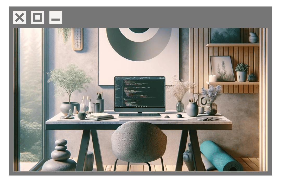 A picture of a very zen workspace, yoga mat and plants, reflecting a calm inner state.