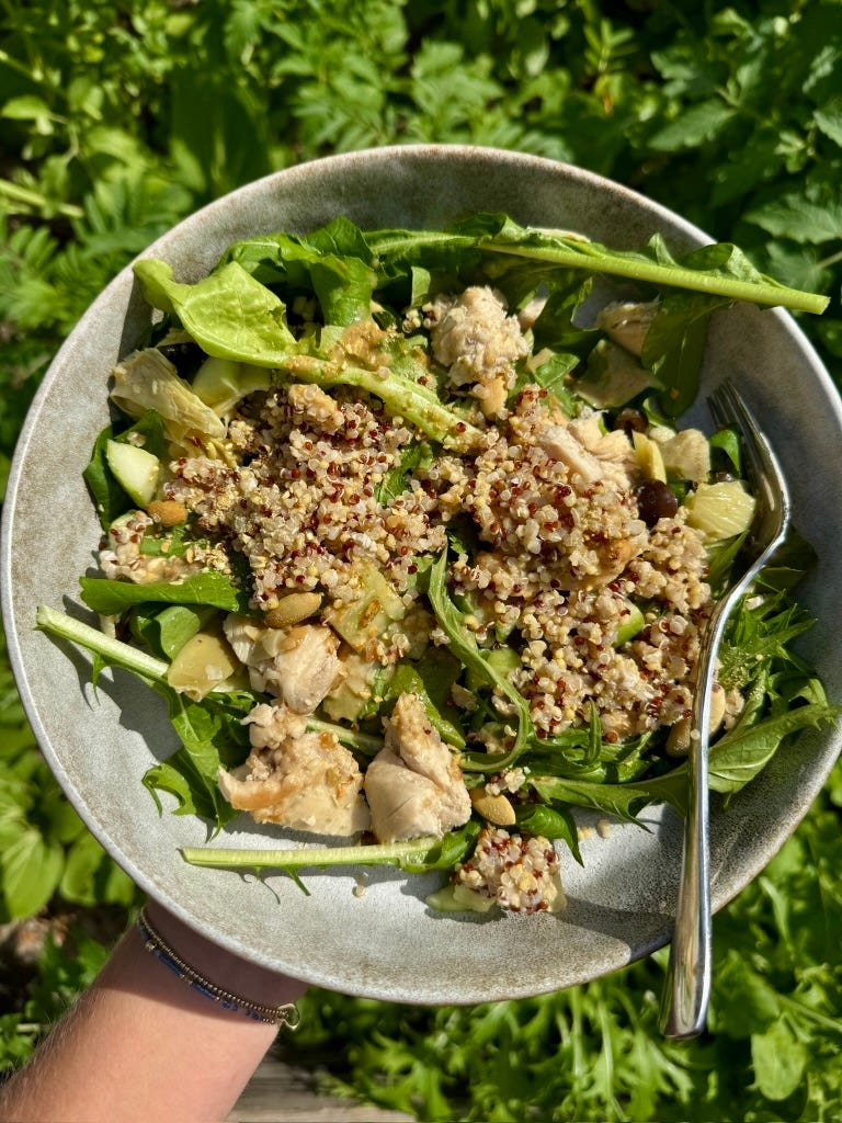 green salad with quinoa and chicken