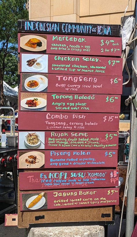 Food, menus, booths, trailers, and wide views of 2024 Celebrasian