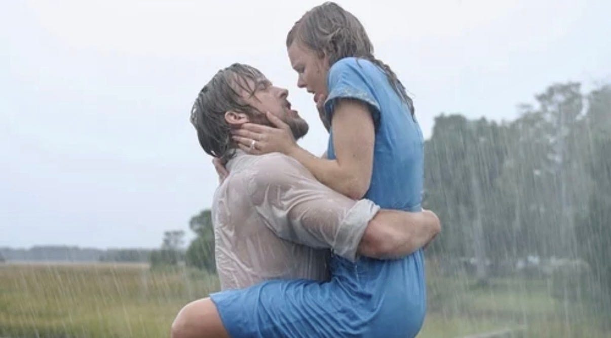 Scene of two lovers embracing from the movie "The Notebook"