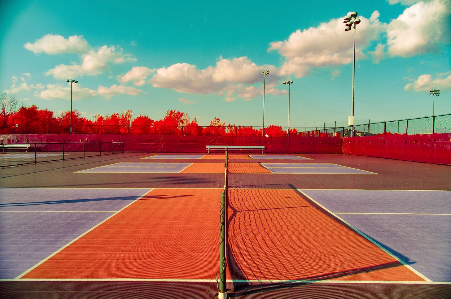 A tennis court with infrared colors.