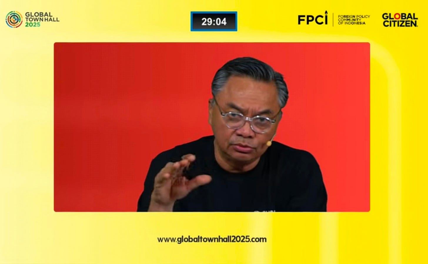 FPCI Chairman Dino Patti Djalal is giving his percentage at the 2025 Global Townhall. FPCI Chairman Dino Patti Djalal is giving his percentage at the 2025 Global Townhall.