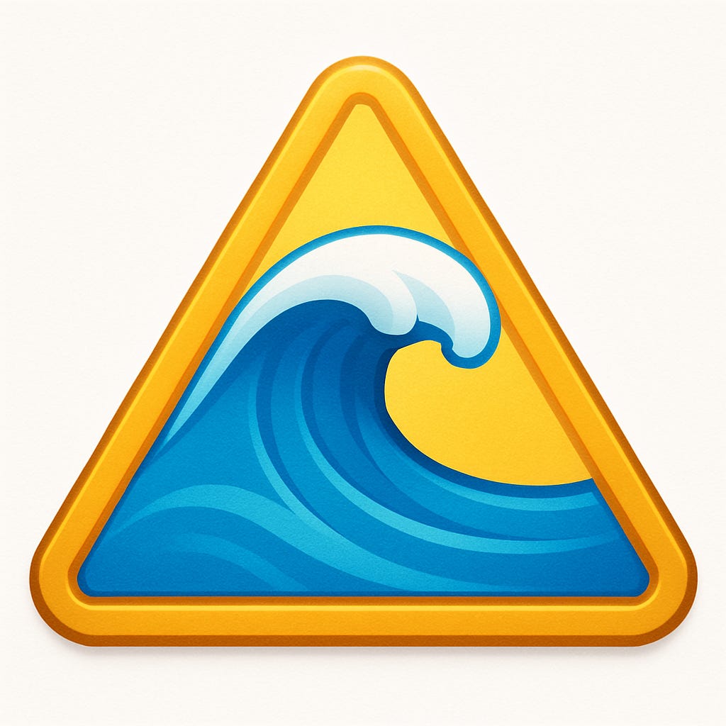 A blue wave surrounded by a yellow triangle.