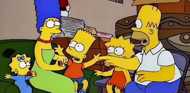 The Simpsons attempt to solve a Rubik's cube together.