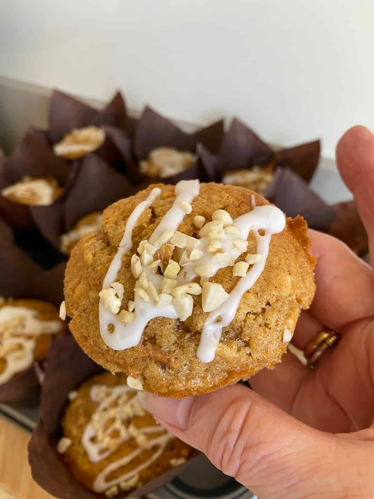 Carrot cake Muffins topped with Icing and nuts. Carrot cake Muffins topped with Icing and nuts.