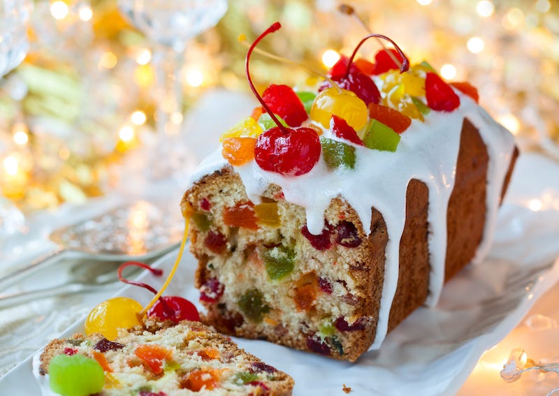 Obnoxious fruitcake with lots of candied fruits. Obnoxious fruitcake with lots of candied fruits.
