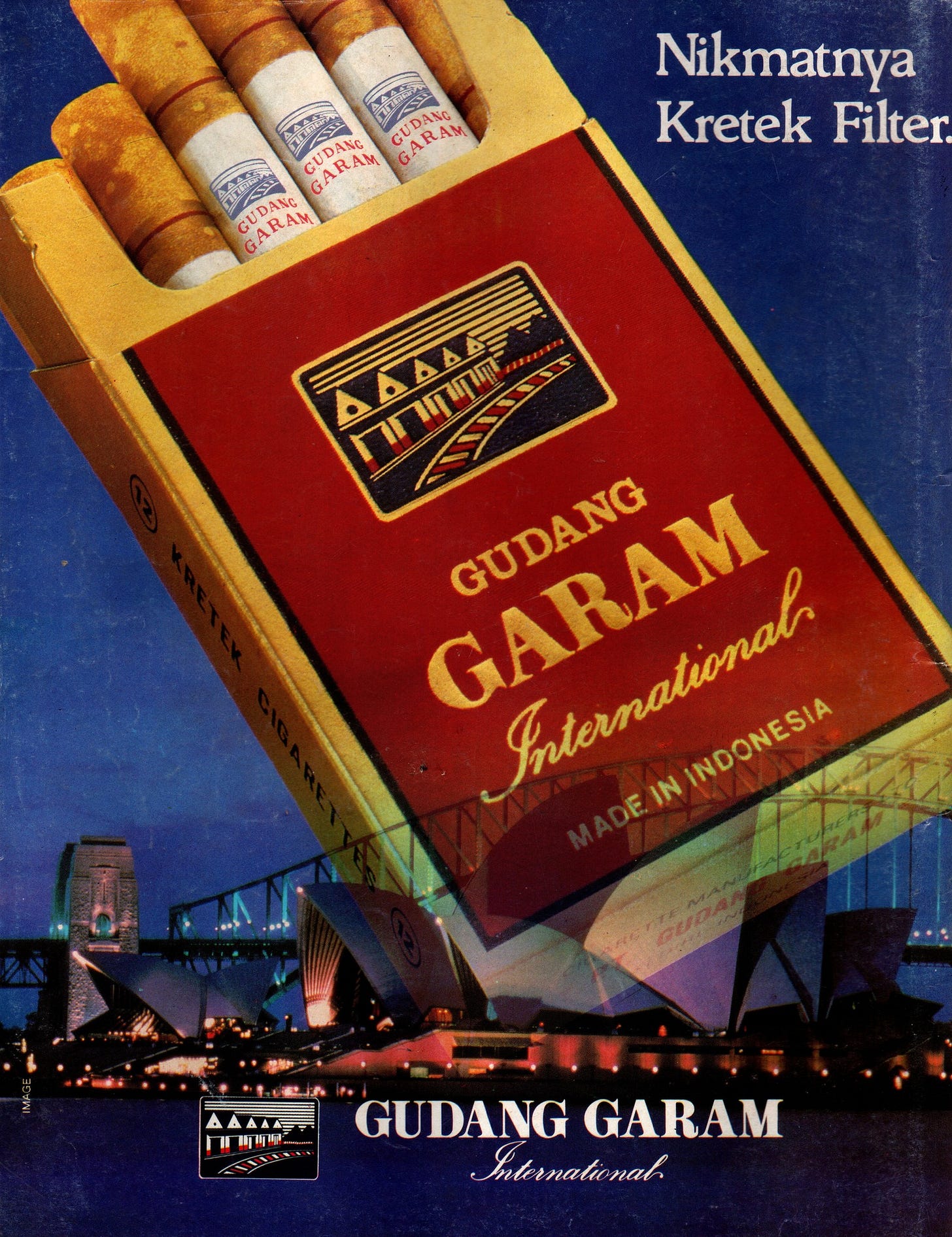 May be an image of ‎text that says '‎南錢 GUDANG GAR CUDANG AS UDANG GARAM GUDANG ARAM HM GUDANG GARAM RAM Nikmatnya Kretek Filter מחחחה 111U החחר GARAM International E IN INDONESIA GUDANG ΔΔΔΑA החרוחת GUDANG GARAM Internation nah‎'‎