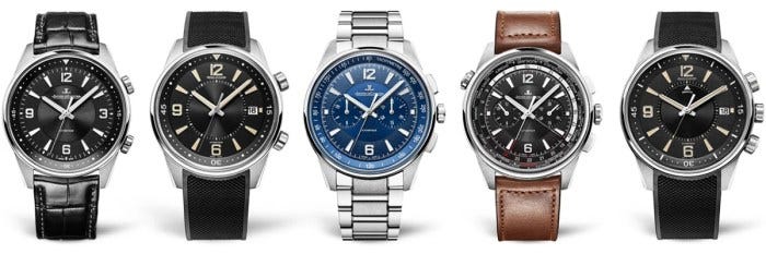  From left: The five models included in the Polaris collection are the Automatic, Date, Chronograph, Chronograph WT and the limited edition Memovox. 