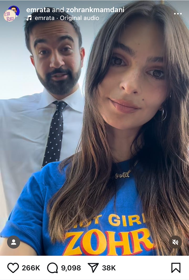 Emily Ratajkowski's social media endorsement of Mamdani was among the viral online moments and memes from his campaign. Sources: Instagram, X and Reddit.