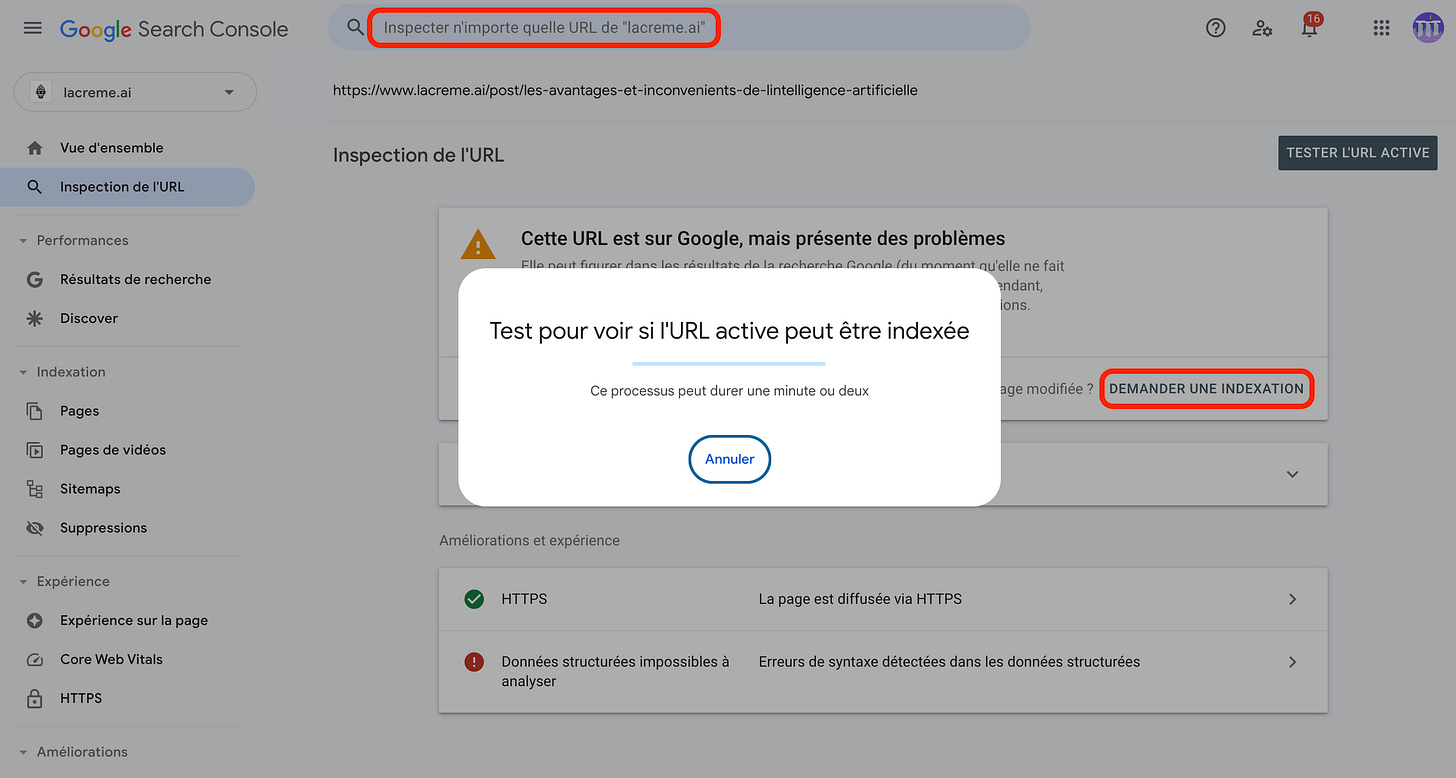 demande d'indexation google search console