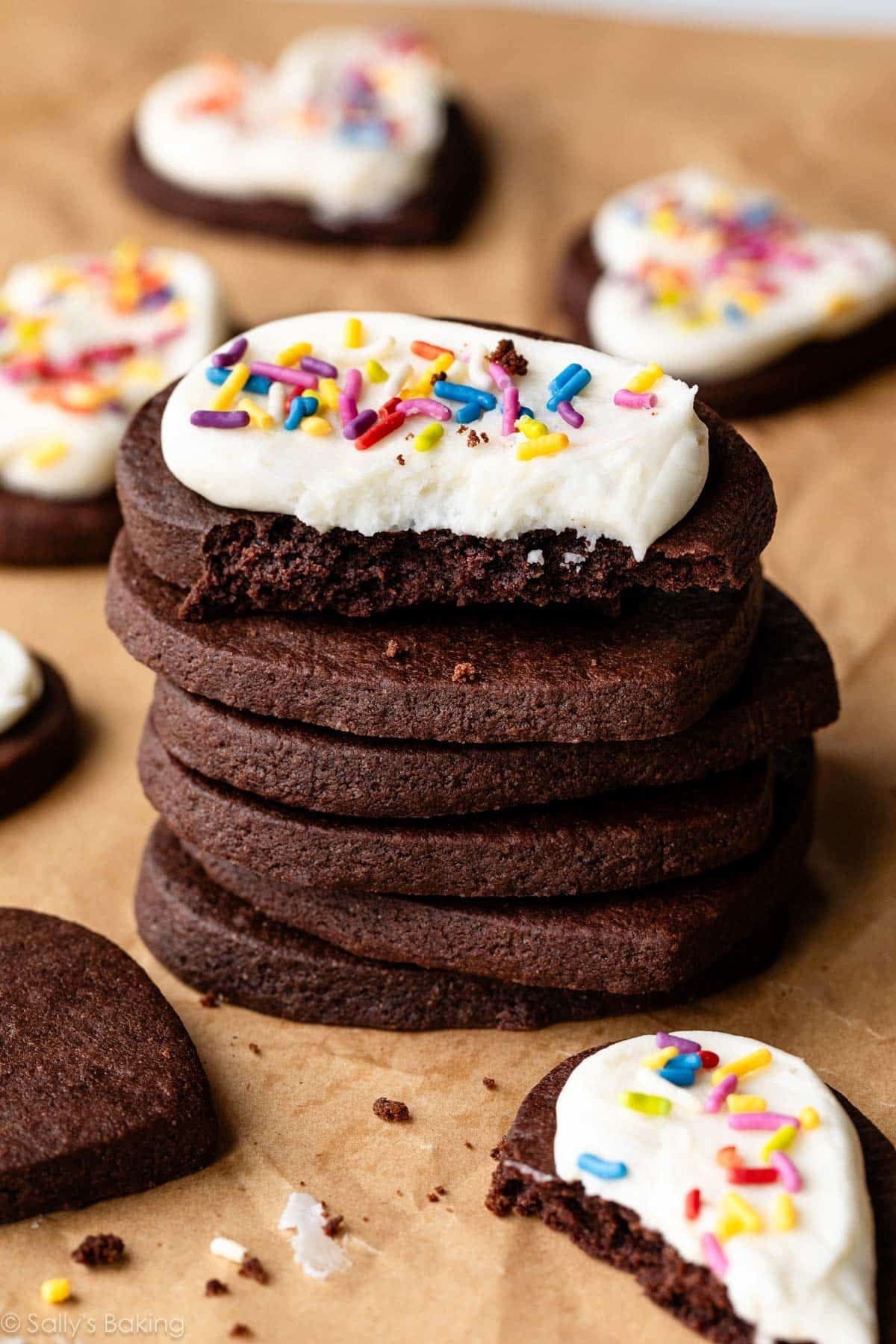 stack of chocolate sugar cookies. stack of chocolate sugar cookies.