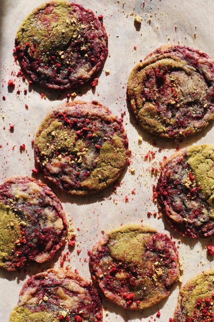 Raspberry Pistachio with Matcha Marbled Cookies